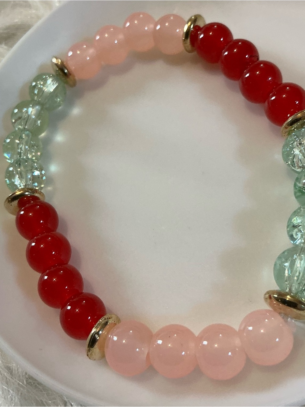Red, pink, green bead pretty bracelet
